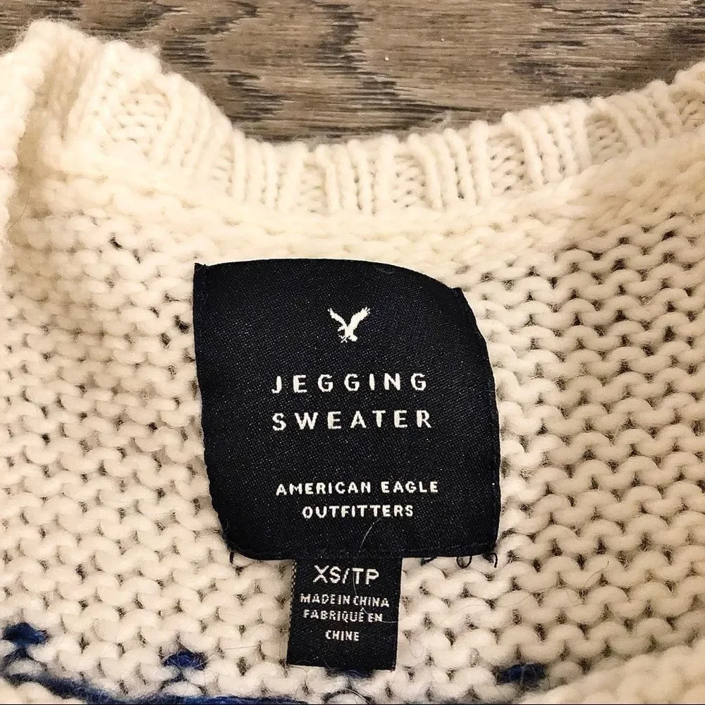 AMERICAN EAGLE OUTFITTERS 𝅺Jegging Sweater Wool Blend Fair Isle Ivory Womens XS